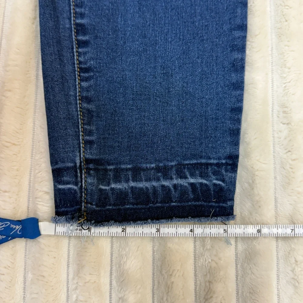 Wax Jean: Junior Distressed Blue High Rise Skinny Jean, Raw Hem Ankle, Size 9
